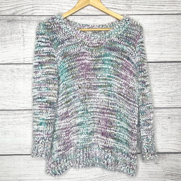 Soft Fuzzy Knit Sweater Purple Blue Green White Size XL - Picture 5 of 9
